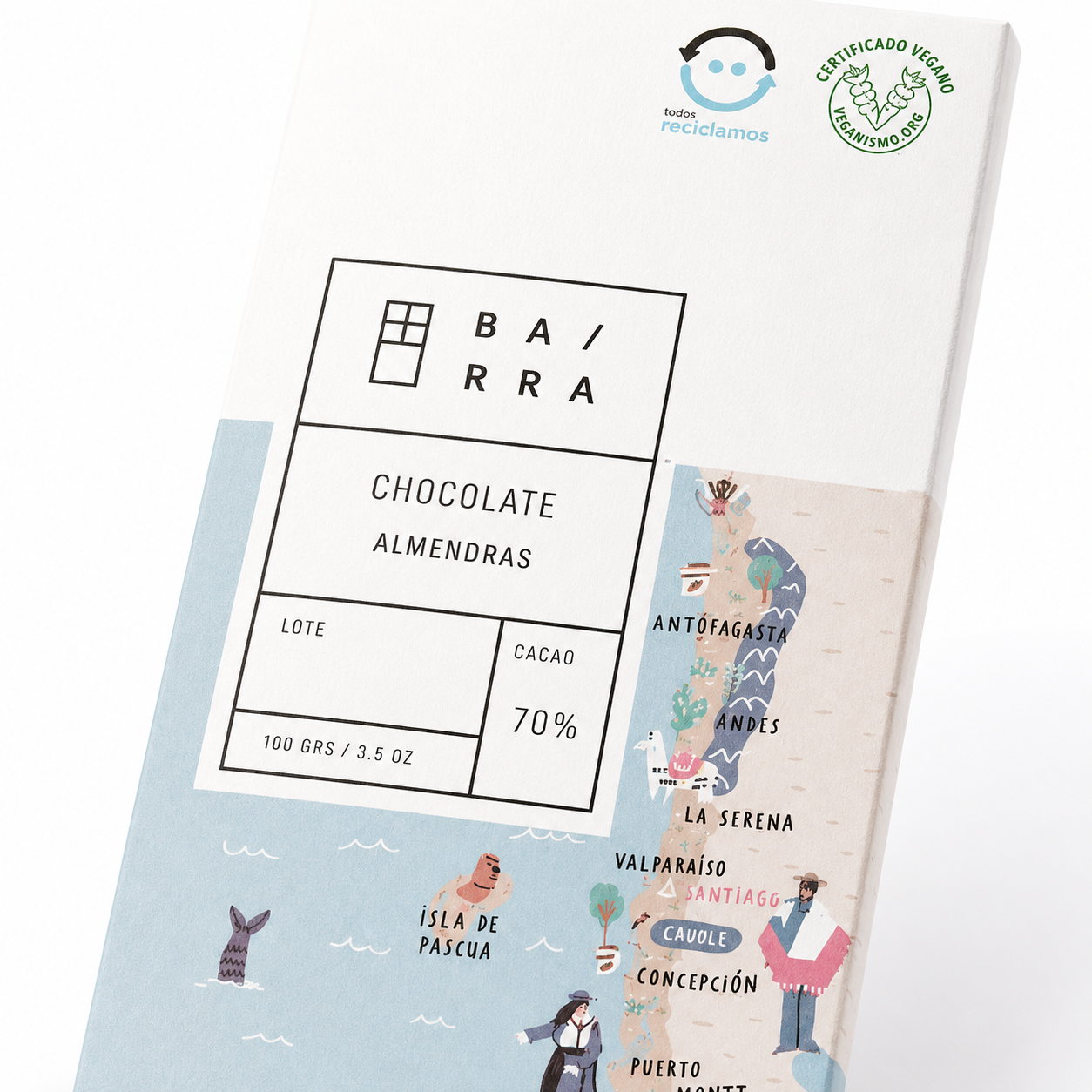 Almendras – Barra chocolate 70% Cacao 100grs