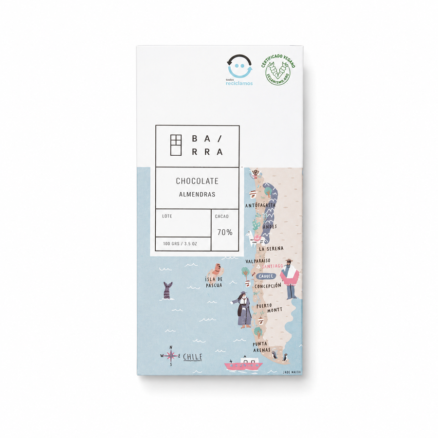 Almendras – Barra chocolate 70% Cacao 100grs