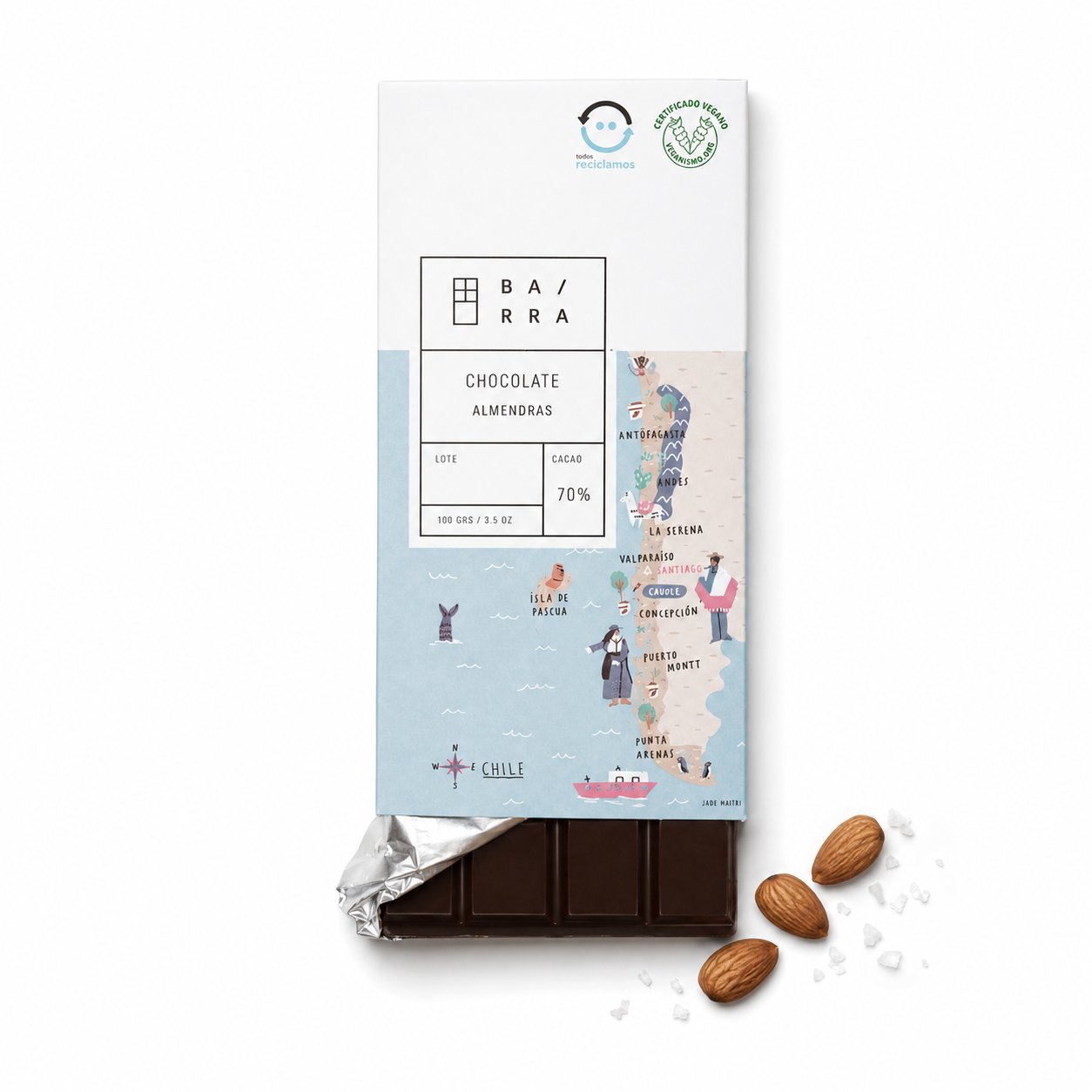 Almendras – Barra chocolate 70% Cacao 100grs