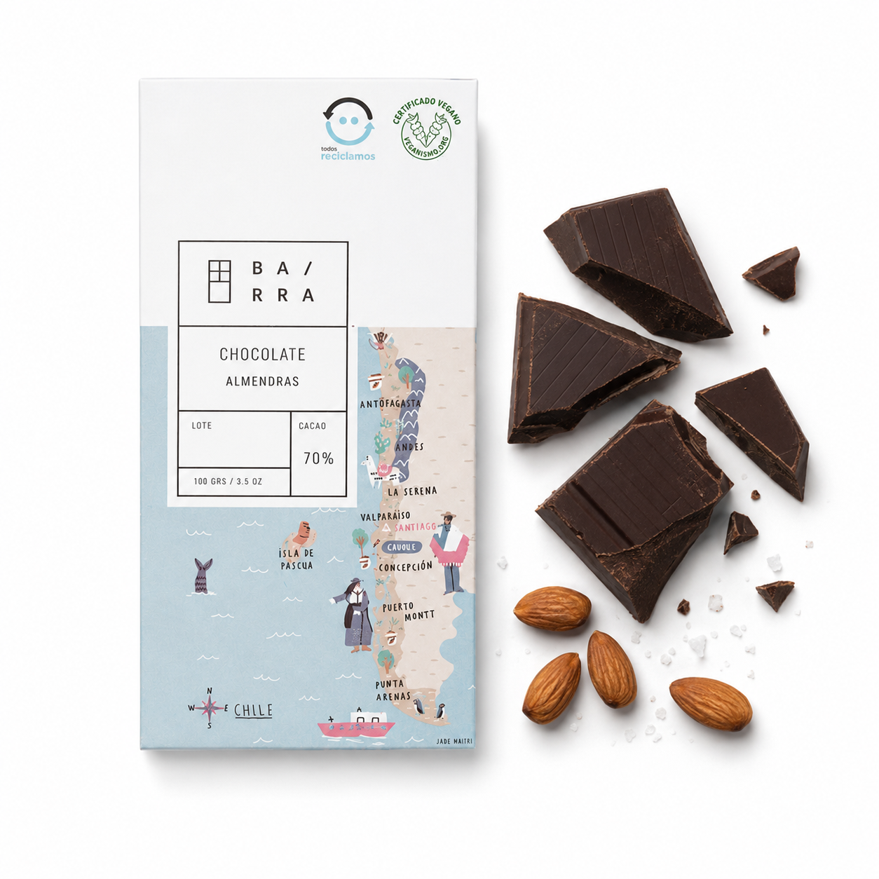 Almendras – Barra chocolate 70% Cacao 100grs
